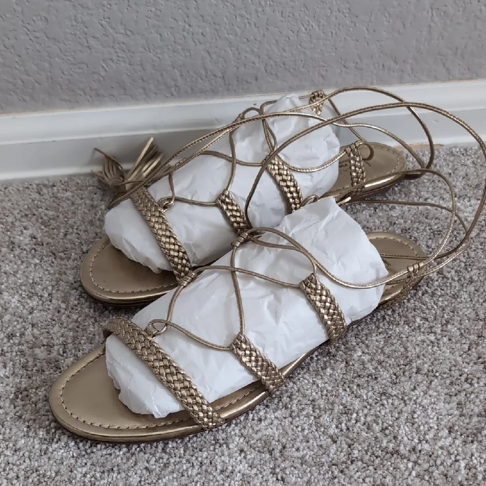 Aquazzura Metallic Gold Strappy Sandals - Picture 6 of 10
